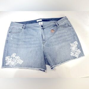 Lane Bryant Blue Denim Shorts with Floral Embroidery